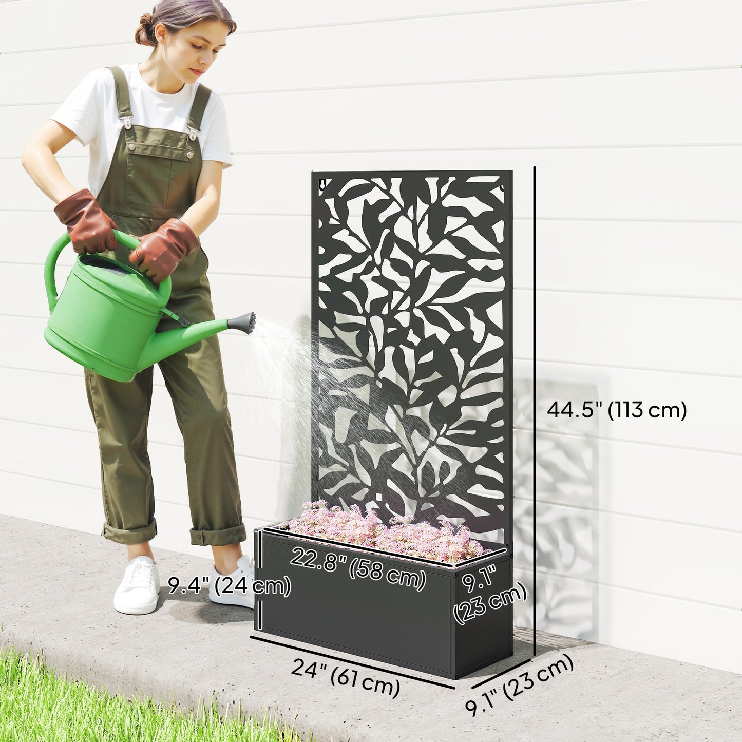 Raised Garden Bed with Trellis, Outdoor Privacy Screen with Planter Box, 24" x 9.1" x 44.5", Black