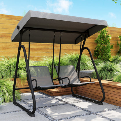 Patio Swing Chair w/Adjustable Canopy Outdoor Porch Swing Glider w/Dual Independent Seats 2-Seat Grey