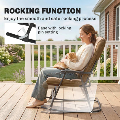 3-Piece Outdoor Foldable Rocking Chair Set, Light Brown