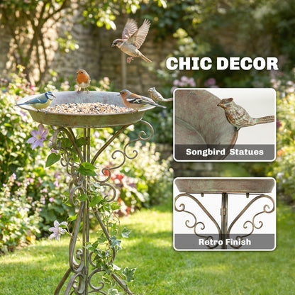30" Tall Bird Bath with Bird Statue and Decorative Stand, Freestanding Vintage Garden BirdBath Bowl Pedestal