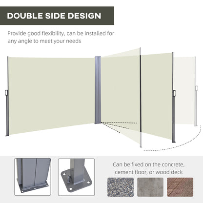 236" x 63" Outdoor Privacy Wall, Double Retractable Side Awning, Patio Screen for Garden, Balcony, Backyard, Cream White
