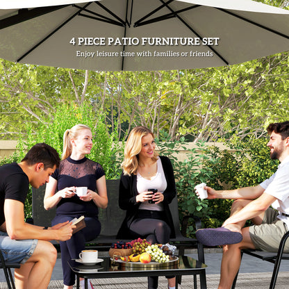 4 Pieces Outdoor Furniture Set with 2 Stackable Chairs, Loveseat, Patio Conversation Set with Glass Coffee Table, Black