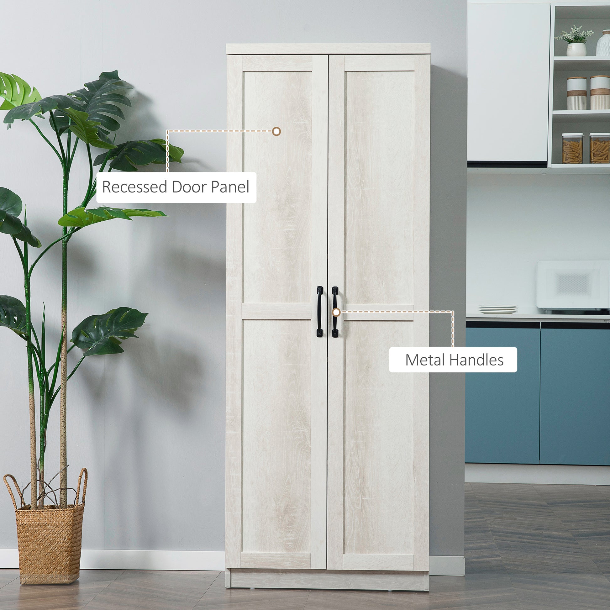 63" Kitchen Storage Cabinet with 5-tier Adjustable Shelves Pantry Cabinet with Doors for Kitchen, Laundry Room, Distressed White
