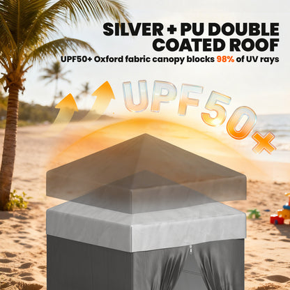 4 x 4 ft Compact Pop Up Canopy Tent, UPF 50+ Changing Room, Portable Instant Privacy Canopy with Mesh Window, Dark Grey