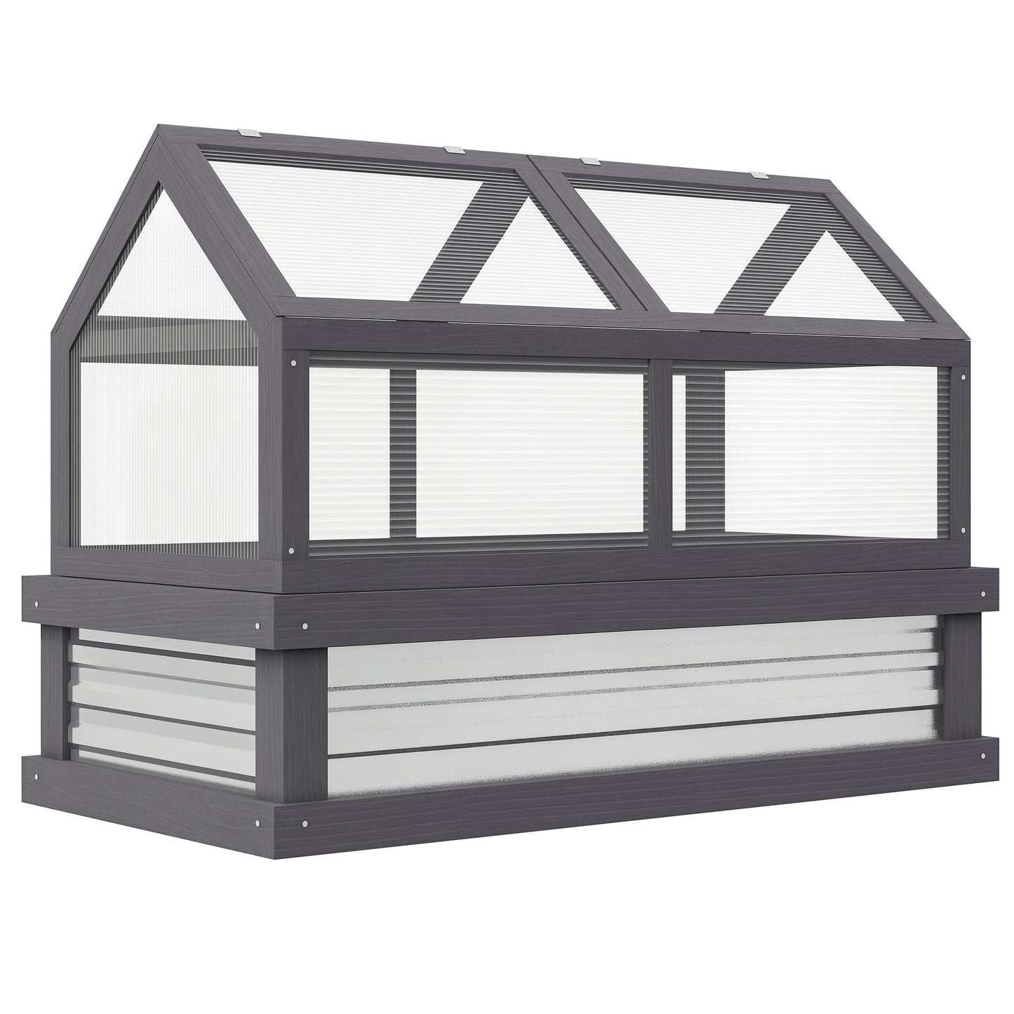 Raised Garden Flower Bed Kit with Greenhouse, Wooden Cold Frame Planter with Open Roofs, 48" x 24" x 32", Grey