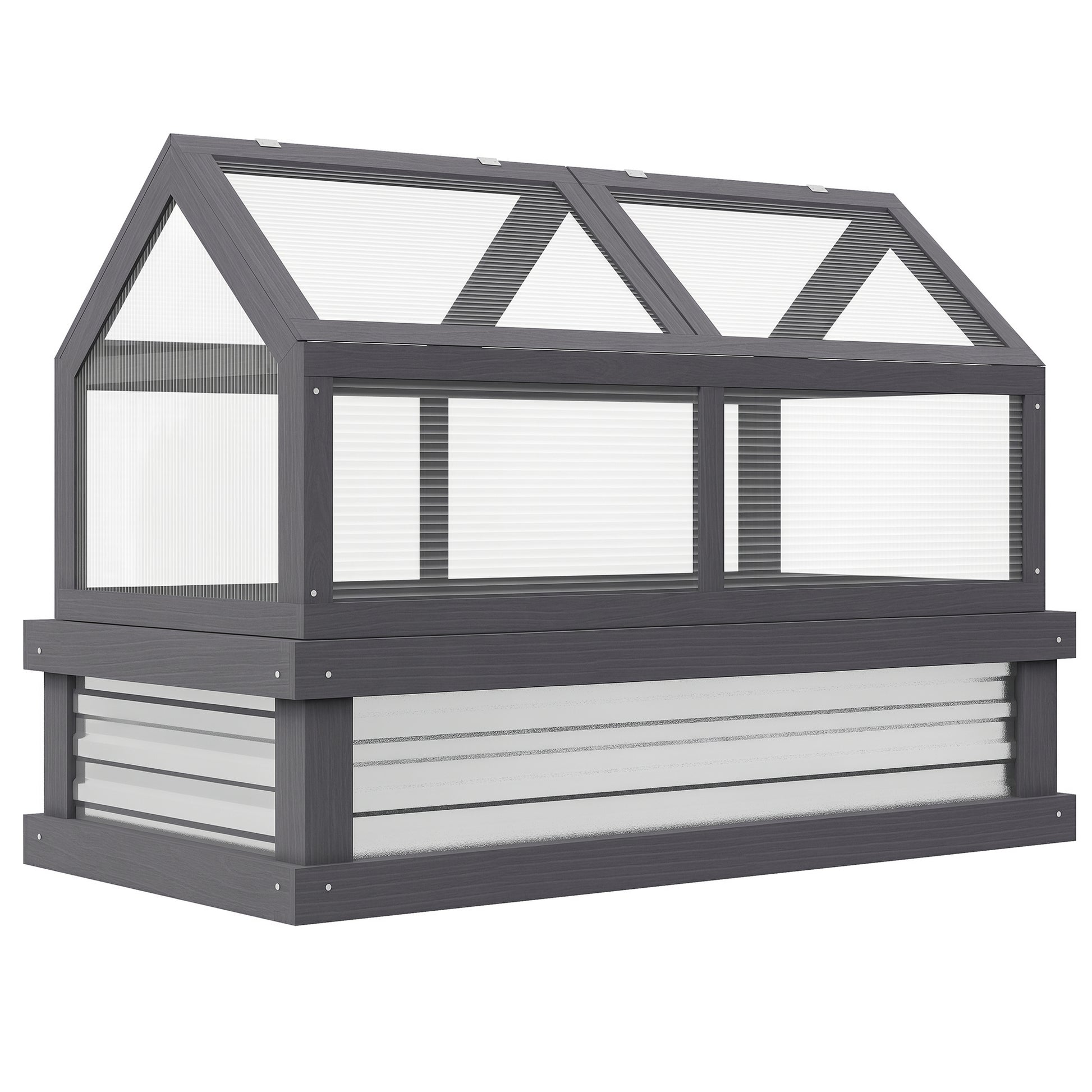 Raised Garden Flower Bed Kit with Greenhouse, Wooden Cold Frame Planter with Open Roofs, 48" x 24" x 32", Grey