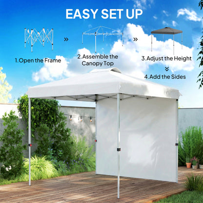 8 x 8 ft Pop Up Canopy with 1 Sidewall, Carry Bag and 4 Sand Bags, Height Adjustable Instant Sun Shelter, White