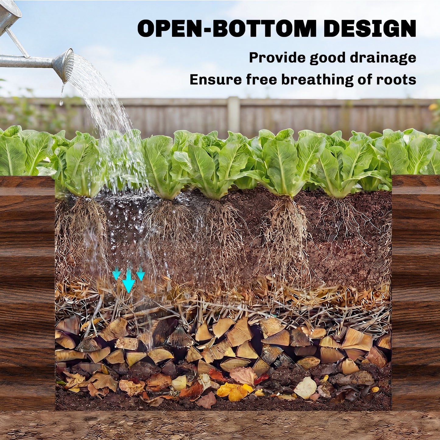 8 x 2.6 x 1.5ft Galvanized Raised Garden Bed, Reinforced Outdoor Planter Box with Open Bottom, Brown Wood Effect