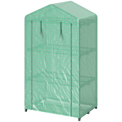 3 Tier Mini Greenhouse, Portable Flower Stand with Shelf Clips, Indoor Greenhouse with Steel Frame, Green