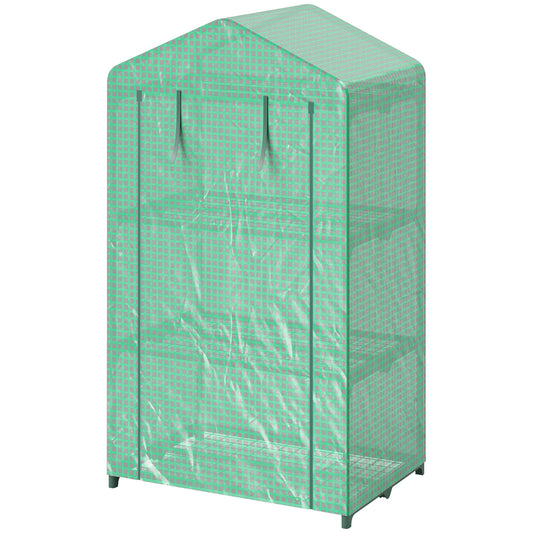 3 Tier Mini Greenhouse, Portable Flower Stand with Shelf Clips, Indoor Greenhouse with Steel Frame, Green