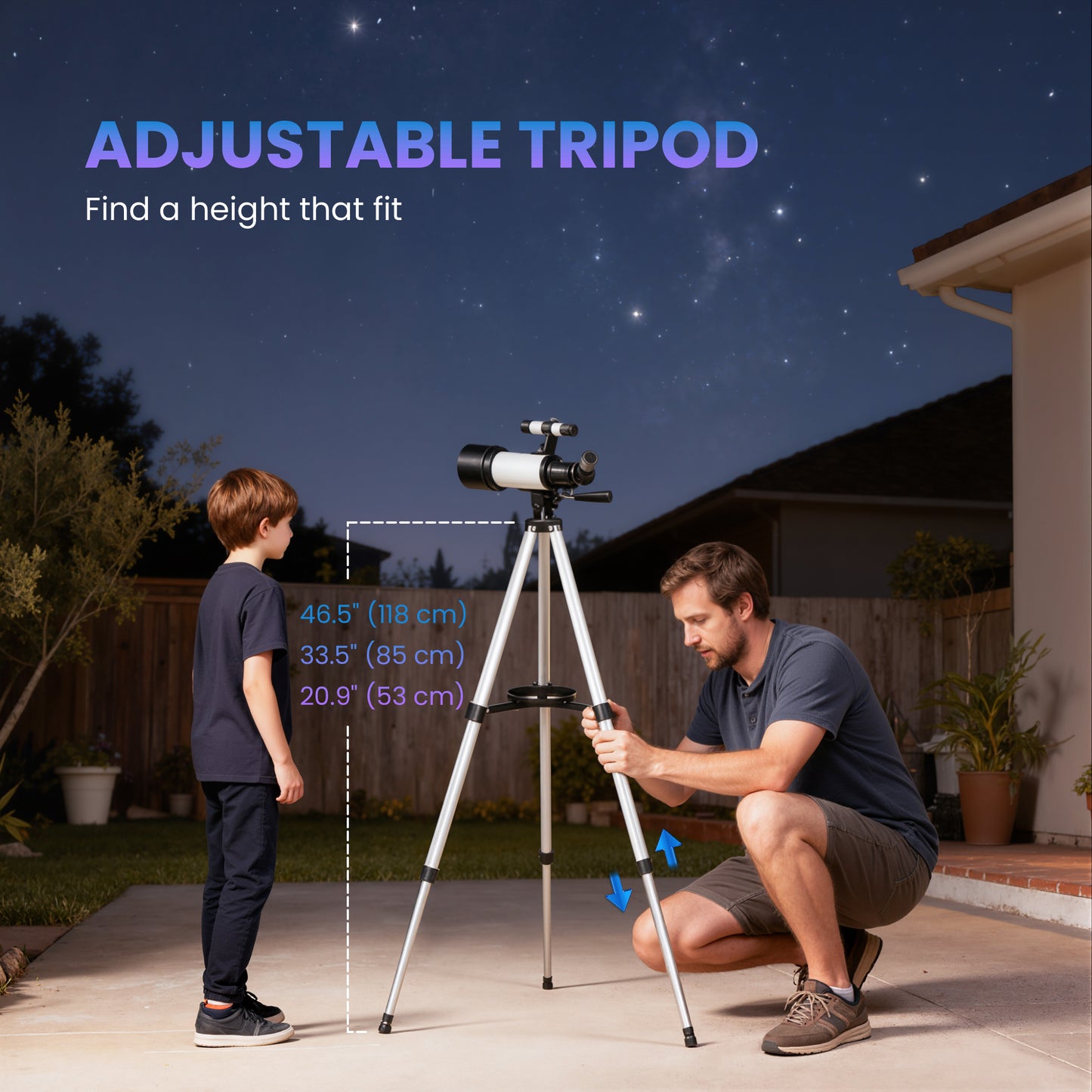 Telescope for Adults, 70 mm Aperture 400 mm Refractor Telescope with 40X/16X, Adjustable Tripod, Bag, White