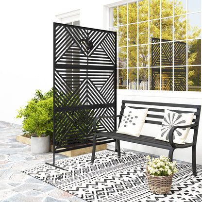 Metal Outdoor Privacy Screen, Freestanding Outdoor Divider with Stand, Decorative Privacy Panel, 78" x 48", Black