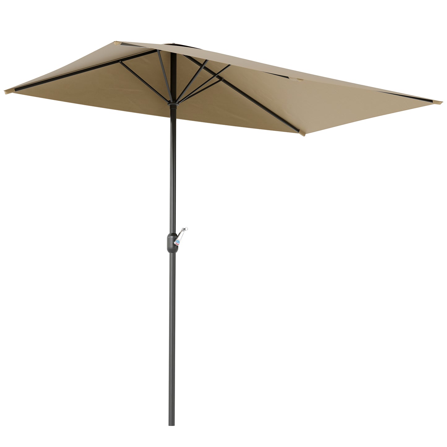 8ft Half Round Umbrella Outdoor Balcony Parasol Patio Garden Outdoor Window Sun Shade w/ 5 Ribs