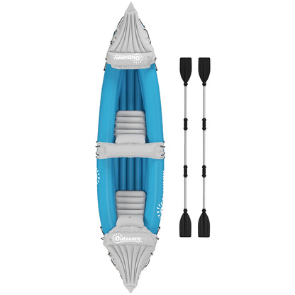 2-Person Inflatable Kayak, Foldable Inflatable Fishing Boat Canoe Set With Air Pump, Aluminum Oars, Blue