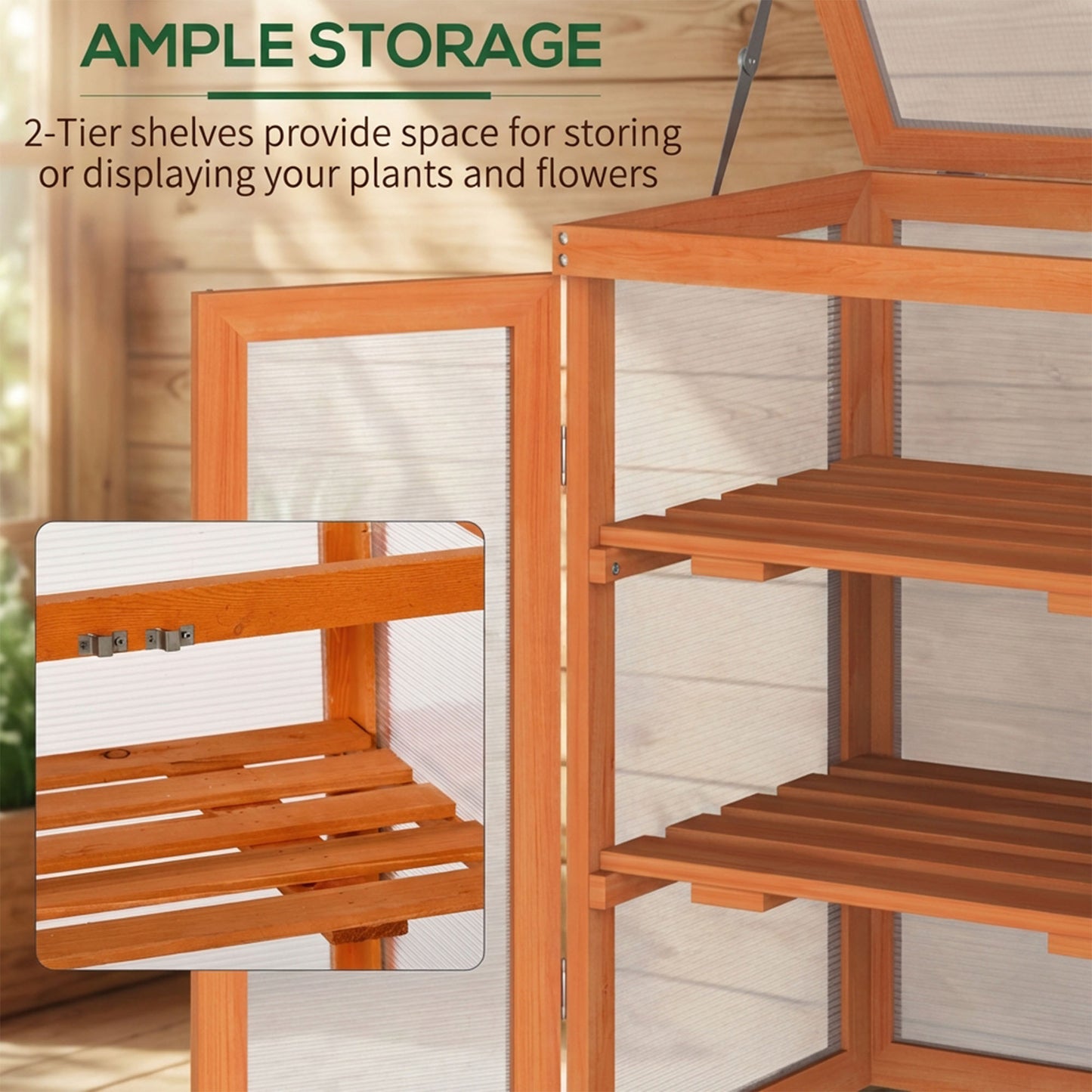 Wooden 2 Tier Cold Frame Greenhouse Polycarbonate Plant Grow House Portable Garden, 22.8" x 17.3" x 30.7", Orange