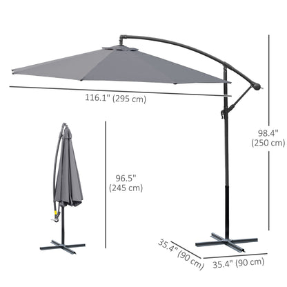 Φ10' Deluxe Patio Umbrella Outdoor Market Parasol Banana Hanging Offset Sunshade Crank Cross Base Grey
