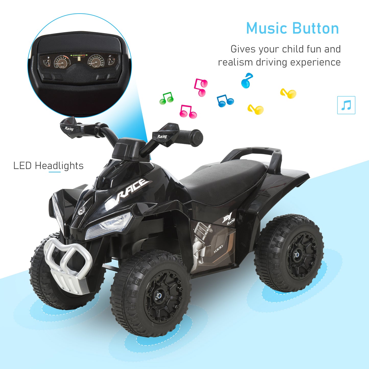 Aosom No Power Baby Ride on Toy for Toddler, Kids Ride on Car Foot to Floor Sliding 4 Wheels with Music, Lightening, for 18-36 Months Black