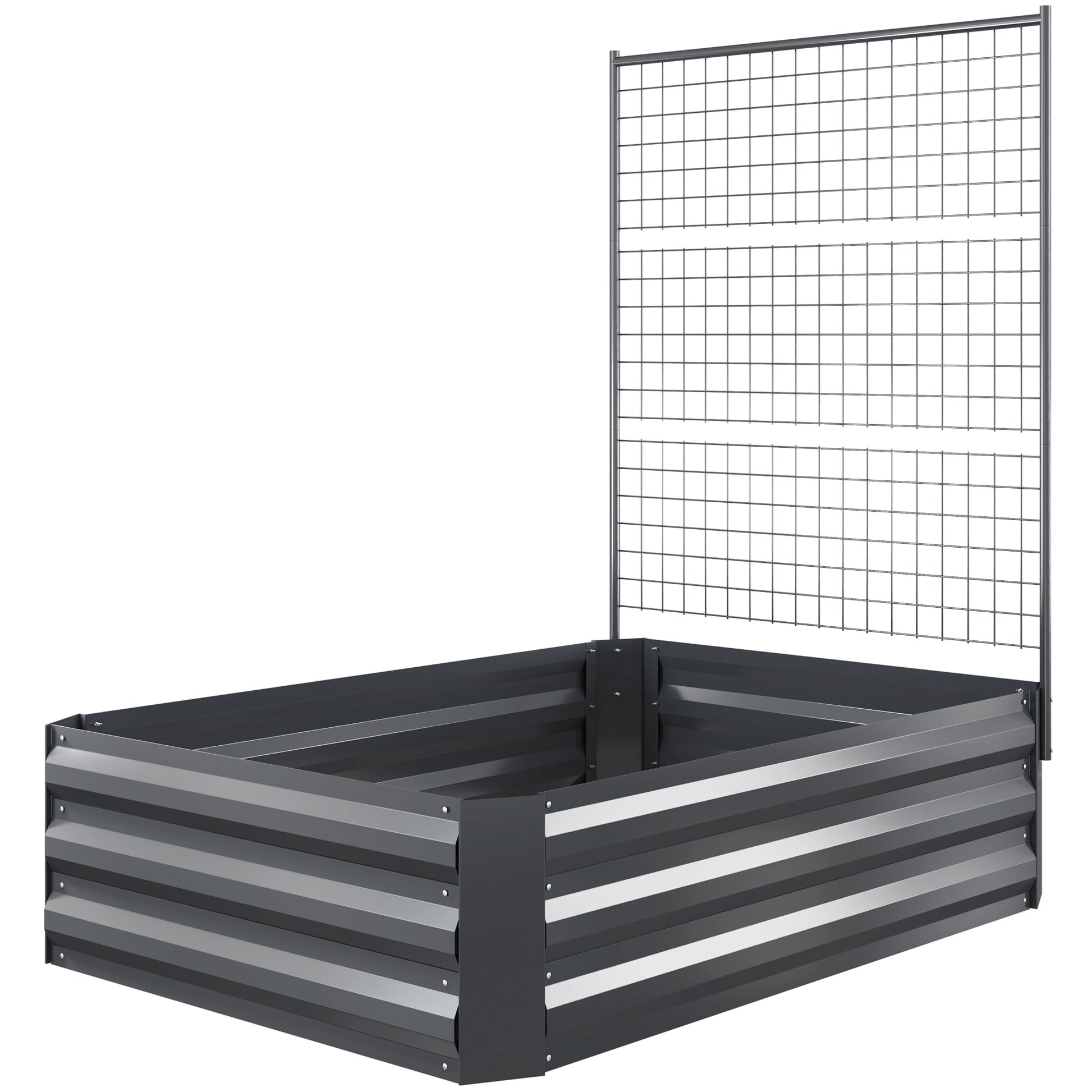 Galvanized Raised Garden Bed with Trellis for Climbing Plants, Outdoor Planter Box with Open Bottom, Dark Grey