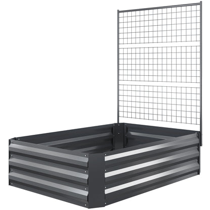 Galvanized Raised Garden Bed with Trellis for Climbing Plants, Outdoor Planter Box with Open Bottom, Dark Grey