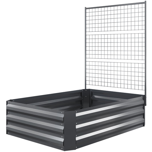 Galvanized Raised Garden Bed with Trellis for Climbing Plants, Outdoor Planter Box with Open Bottom, Dark Grey