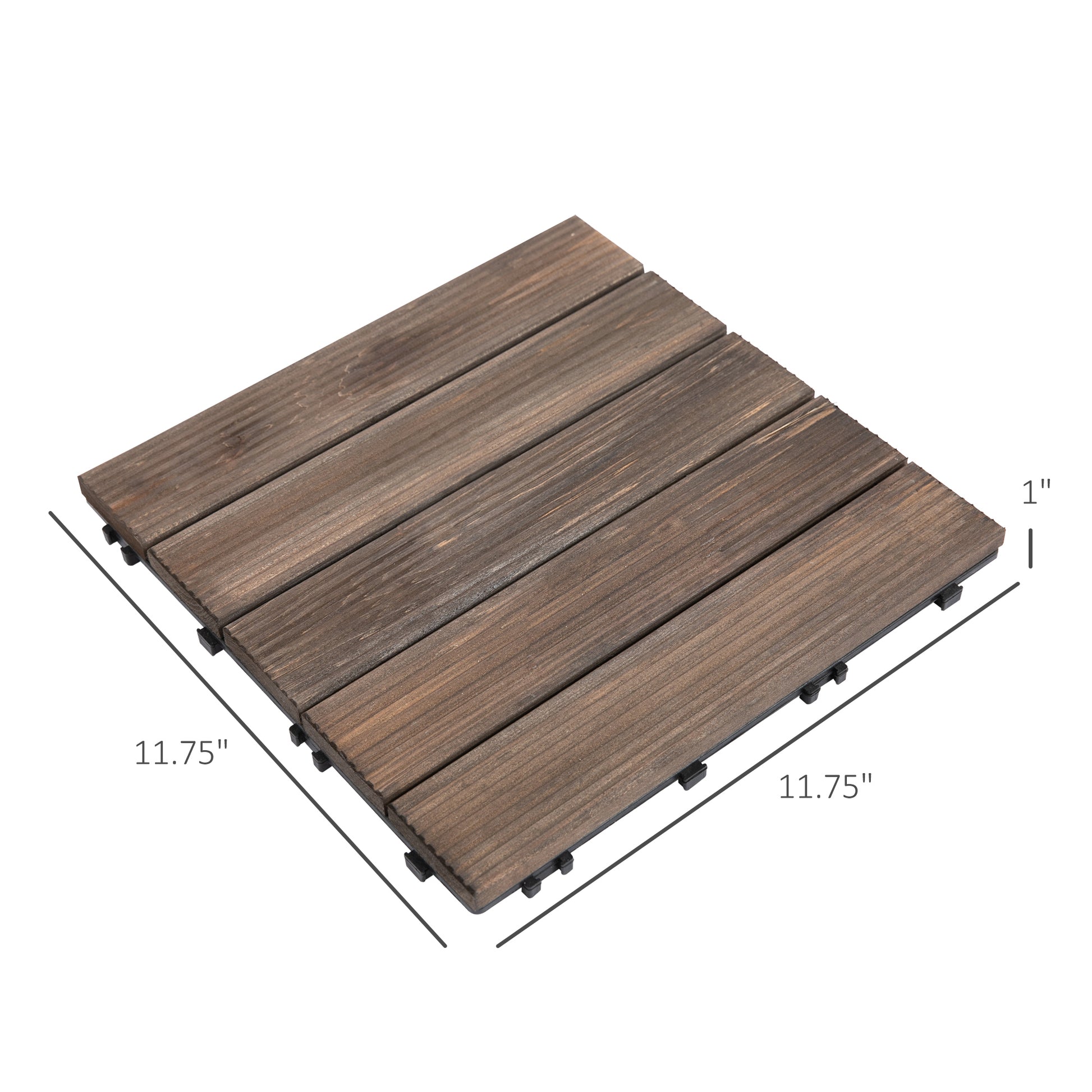 27 Pcs Wood Interlocking Deck Tiles, 12 x 12in Outdoor Flooring Tiles for Indoor and Outdoor Use, Tools Free Assembly, Black