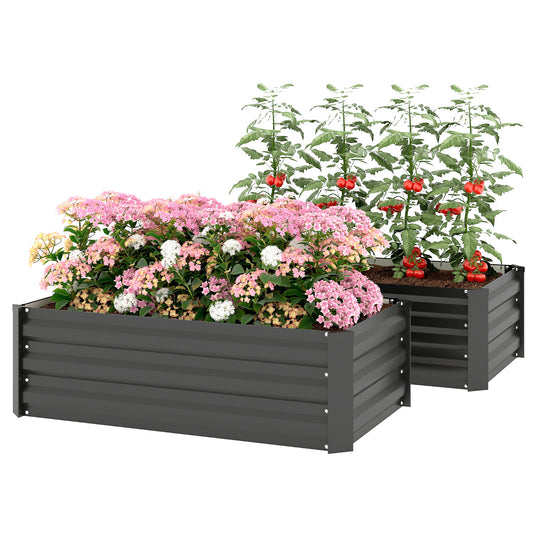 Set of 2 Galvanized Raised Beds for Garden, Outdoor Planter Box for Flowers, Herbs and Vegetables, Black