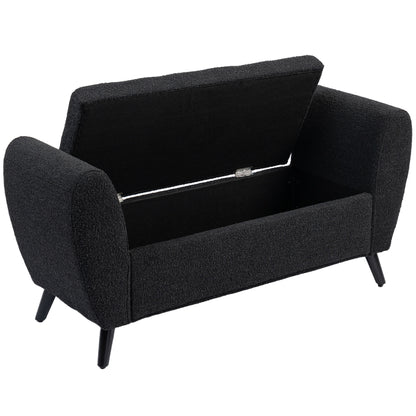 Upholstered Storage Bench with Arms, Modern Ottoman Bench for Bedroom, Entryway, and Living Room, Black