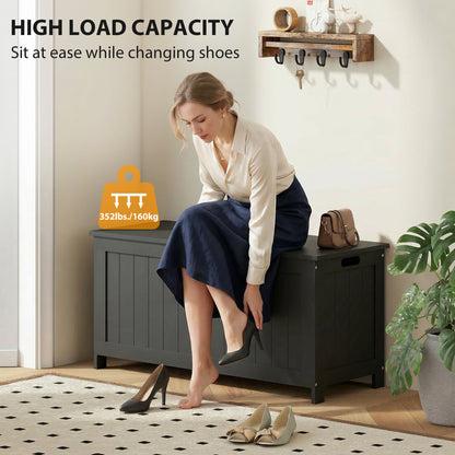 Storage Trunk with 2 Safety Hinges, Modern Entryway Bench with Side Handles, Storage Chest for Living Room, Black