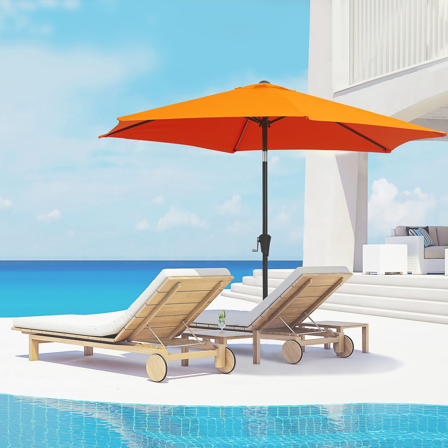 8.5' Round Aluminum Patio Umbrella Garden Parasol Market Sunshade Tilt Canopy w/ 6 Ribs, Crank Handle, Blue