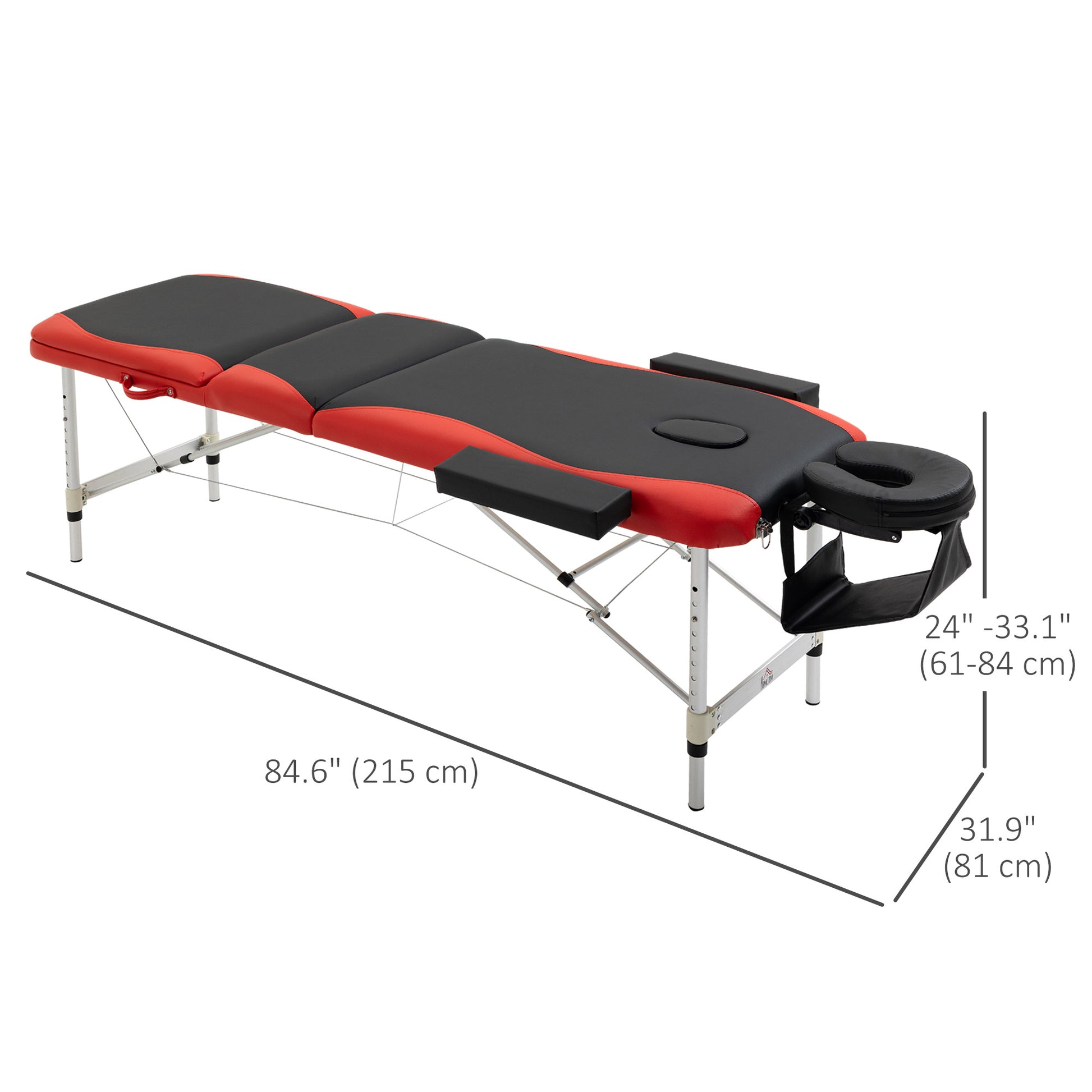 85" 3 Section Foldable Massage Table Professional Salon Spa Facial Couch Bed (Black/Red)