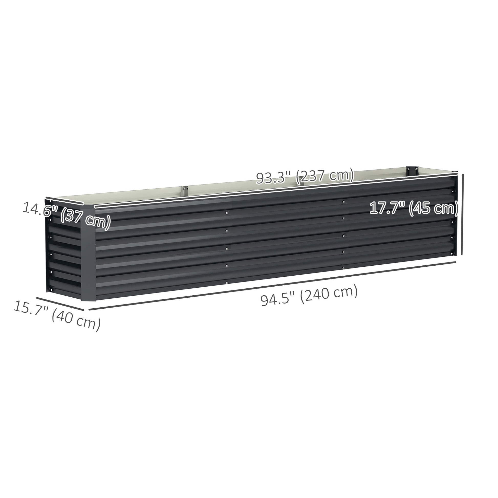 8 x 1.3 x 1.5ft Galvanized Raised Garden Bed, Reinforced Outdoor Planter Box with Open Bottom, Dark Grey