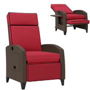 Outdoor Recliner Chair with Adjustable Backrest, Footrest, Thick Cushion, Side Tray, Up to 264 lbs, Wine Red
