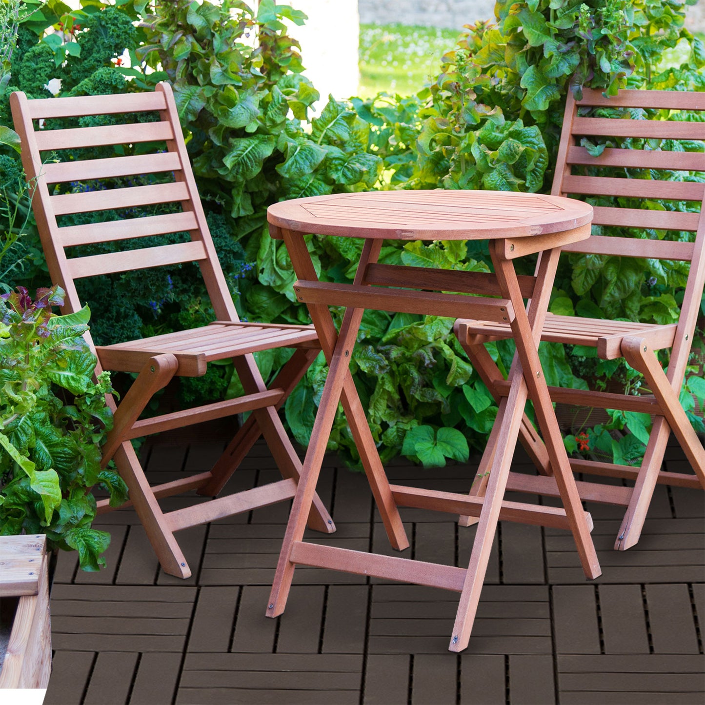9 Pcs PP Interlocking Composite Deck Tile, 12" x 12" Outdoor Flooring Tiles for Indoor and Outdoor Use, Tools Free Assembly, Brown