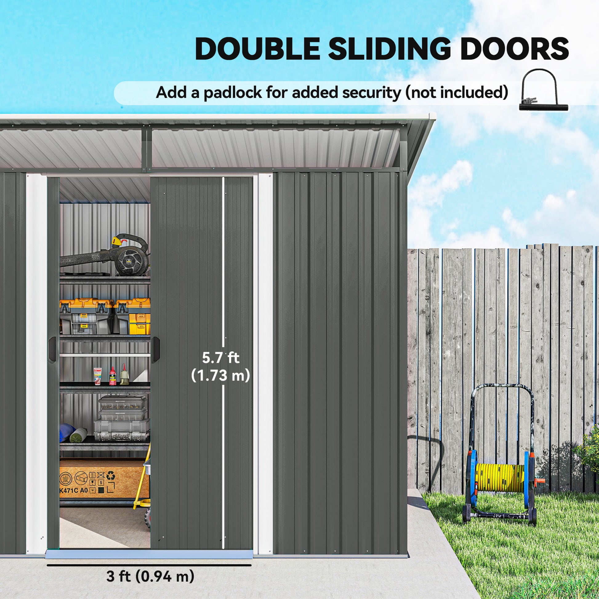 6' x 8.5' Outdoor Metal Garden Shed Utility Tool Storage Steel Backyard House, Dark Grey