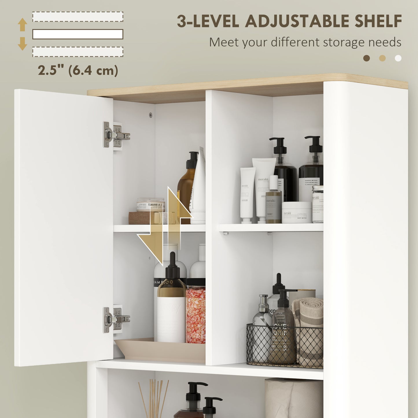 Over The Toilet Storage Cabinet, Bathroom Space Saver Cabinet with Adjustable Shelf, Bathroom Organizer, White