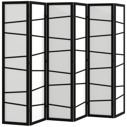 66.9" Folding Room Divider, 6 Panel Wall Partition with Wood Frame for Bedroom, Home Office, White