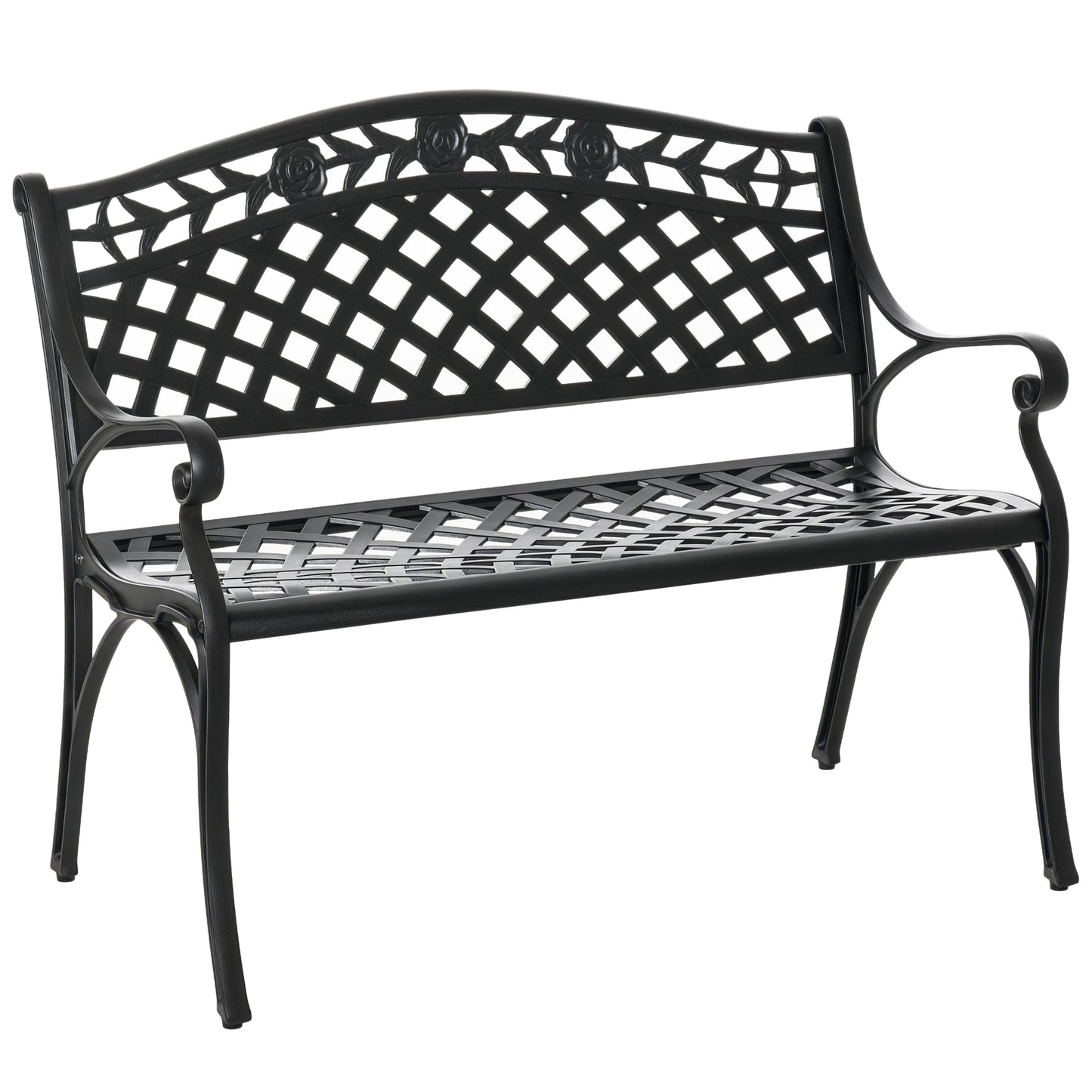 Outdoor Garden Bench, 40" Patio Bench with Aluminum Frame and Armrests, 2-Person Patio Loveseat with Floral Pattern for Park, Porch, Yard, Lawn, 485 LBS Capacity
