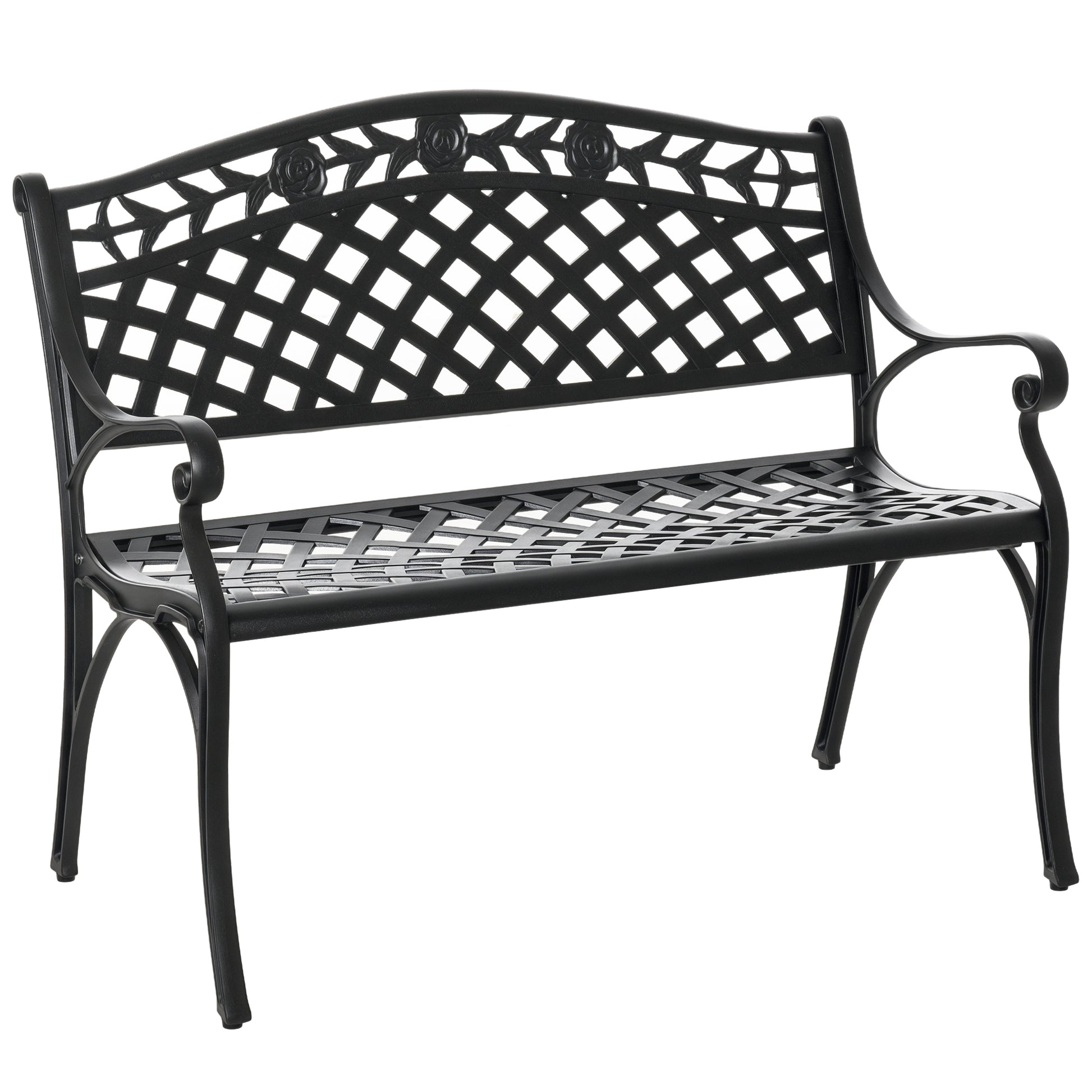 Outdoor Garden Bench, 40" Patio Bench with Aluminum Frame and Armrests, 2-Person Patio Loveseat with Floral Pattern for Park, Porch, Yard, Lawn, 485 LBS Capacity