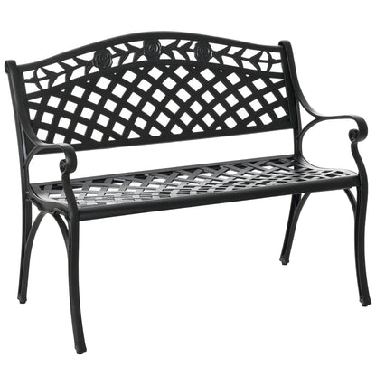 Outdoor Garden Bench, 40" Patio Bench with Aluminum Frame and Armrests, 2-Person Patio Loveseat with Floral Pattern for Park, Porch, Yard, Lawn, 485 LBS Capacity