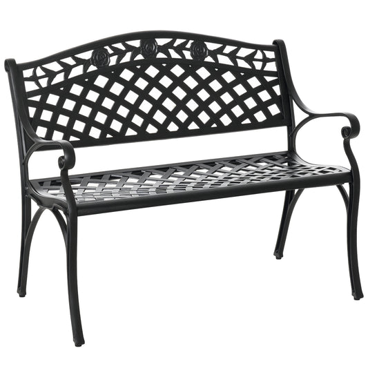 Outdoor Garden Bench, 40" Patio Bench with Aluminum Frame and Armrests, 2-Person Patio Loveseat with Floral Pattern for Park, Porch, Yard, Lawn, 485 LBS Capacity