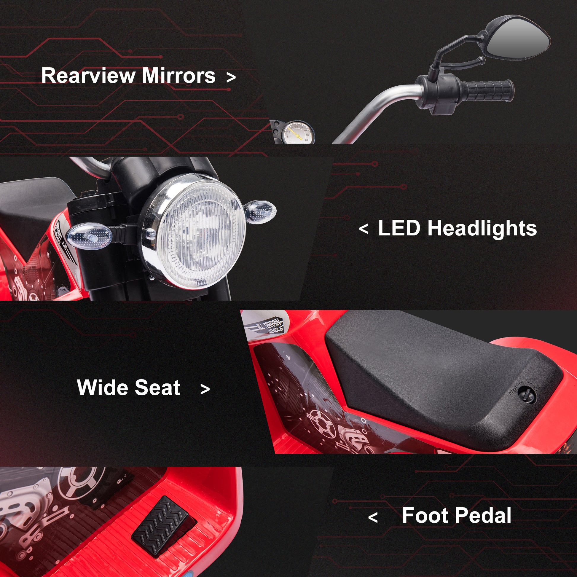 Aosom Kids Electric Motorcycle 6V Battery Powered Ride-On Dirt Bike 3-Wheels Motorbike with Horn Headlights Realistic Sounds 1.24mph Speed for Girls Boy 18 - 36 Months Red