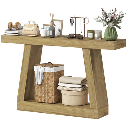 55" Farmhouse Console Table, 2-Tier Entryway Table with Storage for Hallway, Living Room, Behind Couch, Oak