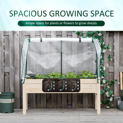 Raised Garden Bed with PE Greenhouse Cover Outdoor Elevated Wood Planter Box for Herbs and Vegetables, Use for Patio, Backyard, Balcony, 48 x 22 x 46 inch, Natural