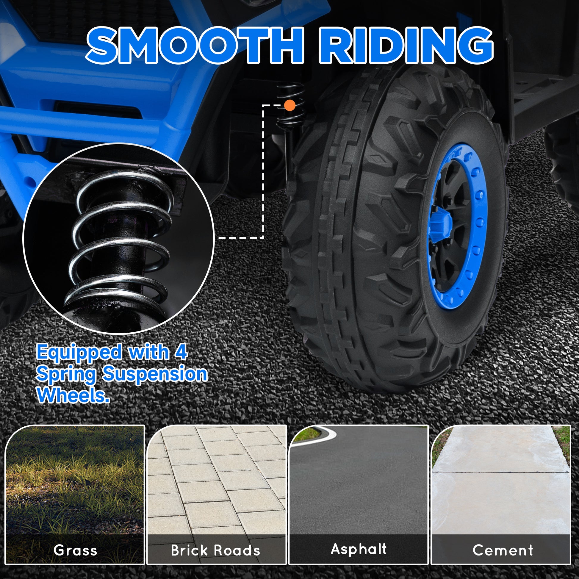 Qaba Kids ATV, 12V Battery Powered Electric Ride on Toy w/ Spring Suspension, Storage Basket, High & Low Speed, Blue