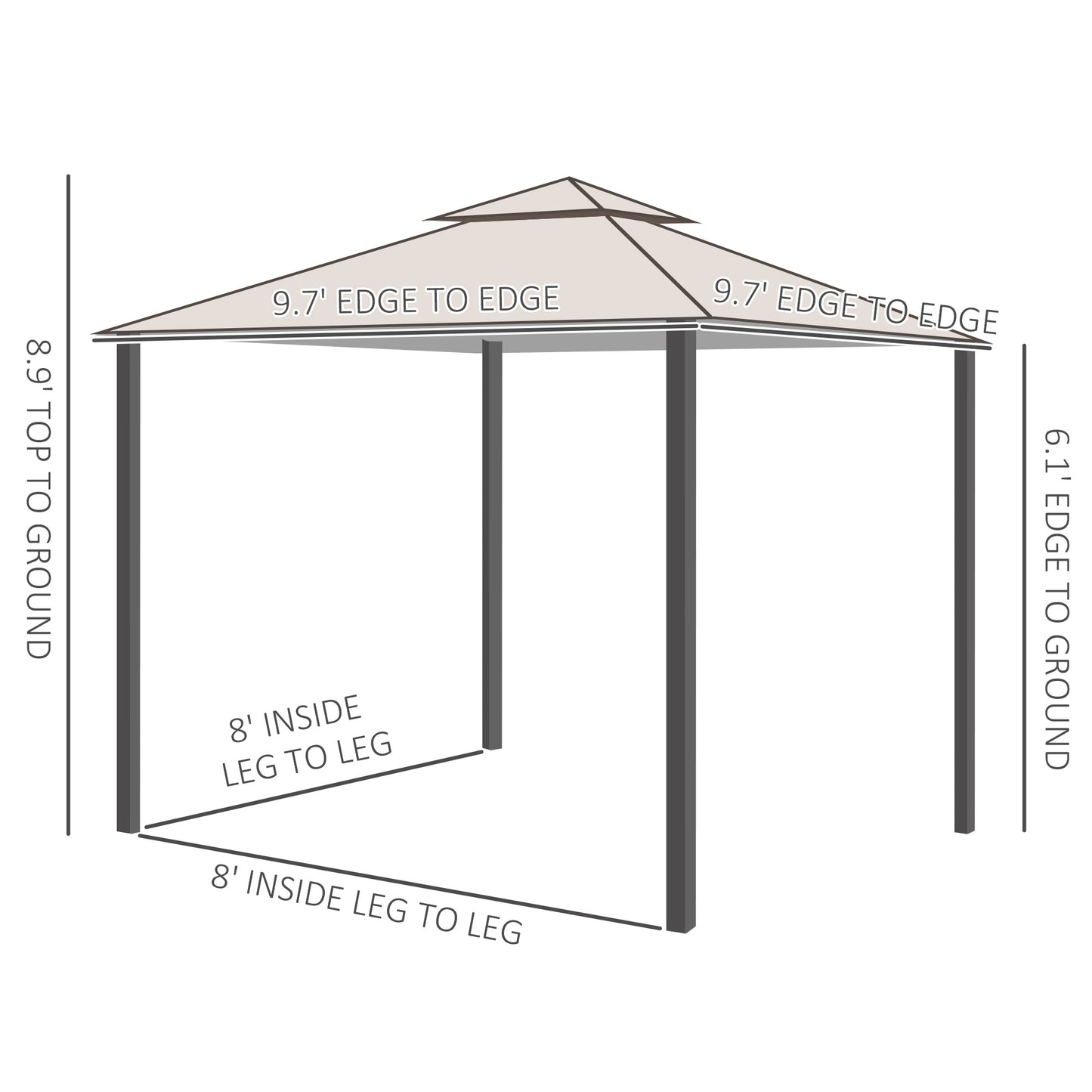 10' x 10' Double Tier Garden Gazebo Canopy Outdoor Sunshade Tent Water-Resistant Anti-UV Roof with Metal Frame and Mesh Sidewalls, Beige