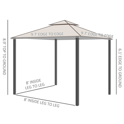 10' x 10' Double Tier Garden Gazebo Canopy Outdoor Sunshade Tent Water-Resistant Anti-UV Roof with Metal Frame and Mesh Sidewalls, Beige
