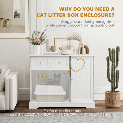 Cat Litter Box Enclosure with Drawer, Storage, Anti-tip Kit, for Living Room, Bedroom, White