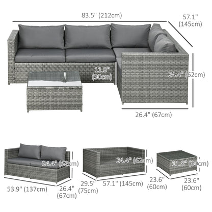 3 Pieces Rattan Wicker Outdoor Conversation Furniture Set w/ Loveseats Coffee Table Cushions for Garden, Patio, Grey