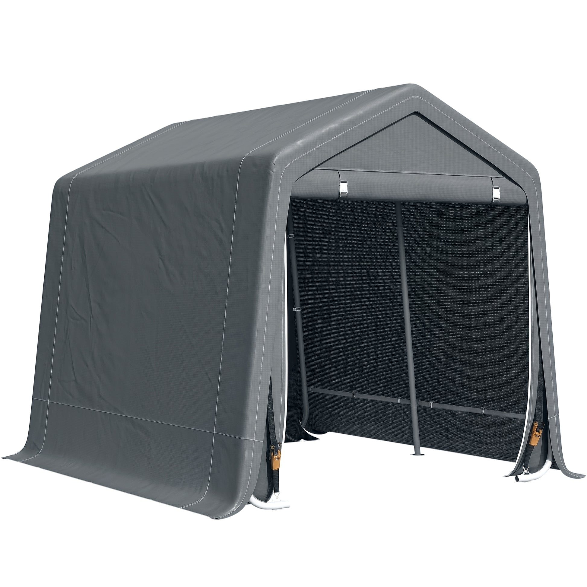 9.2' x 7.9' Garden Storage Tent, Patio Storage Shelter w/ Metal Frame and Double Zipper Doors, Dark Grey