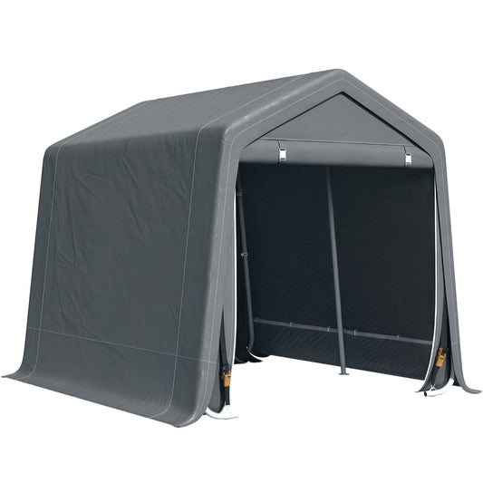 9.2' x 7.9' Garden Storage Tent, Patio Storage Shelter w/ Metal Frame and Double Zipper Doors, Dark Grey